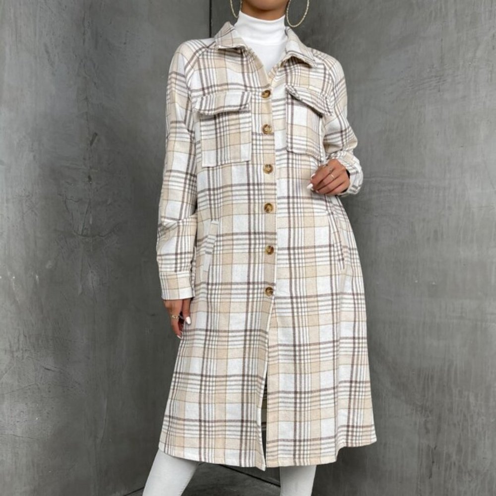 Plaid Print Long Casual Coat - Picture 3 of 6